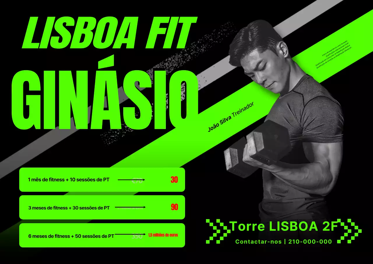 Cartaz horizontal de um treinador de ginásio com cores néon e uma sensação de velocidade