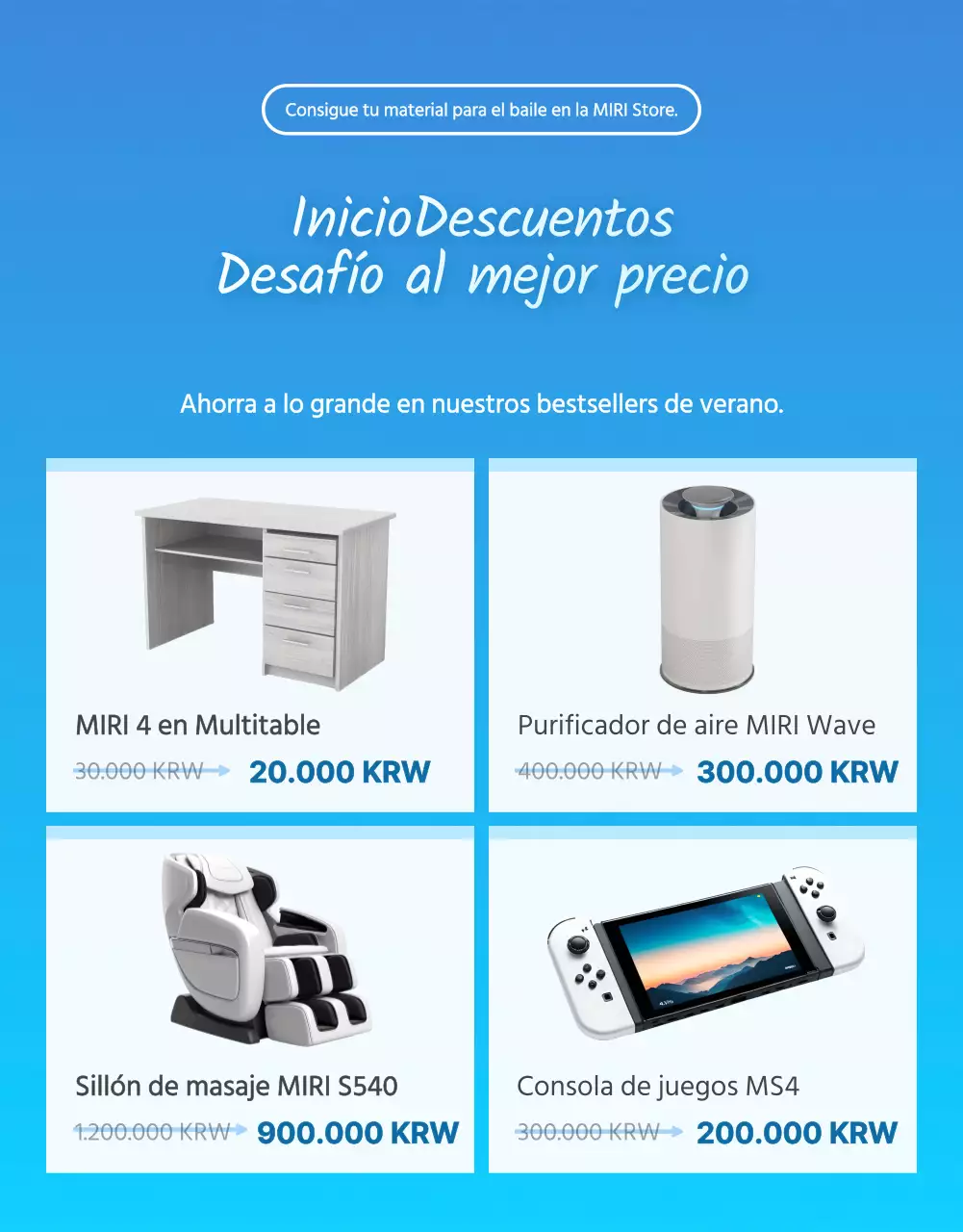 Promueva una moderna venta de verano en azul y celeste