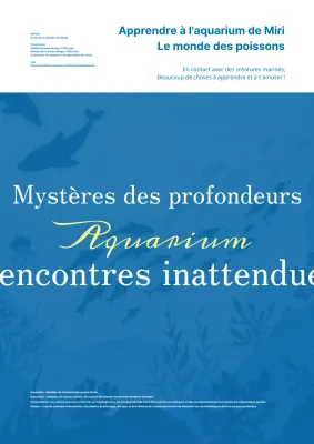 Publicité simple pour l'exposition d'aquariums en bleu et blanc