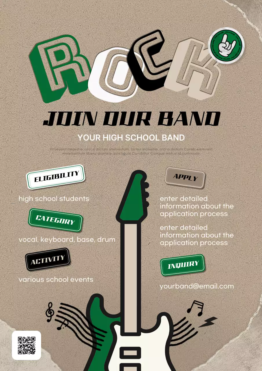 Promote recruitment for a kitschy high school band in beige and green