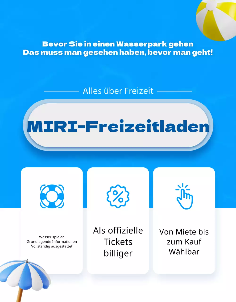 Werbeanzeige eines Freizeitgeschäfts mit blauen und gelben Akzenten
