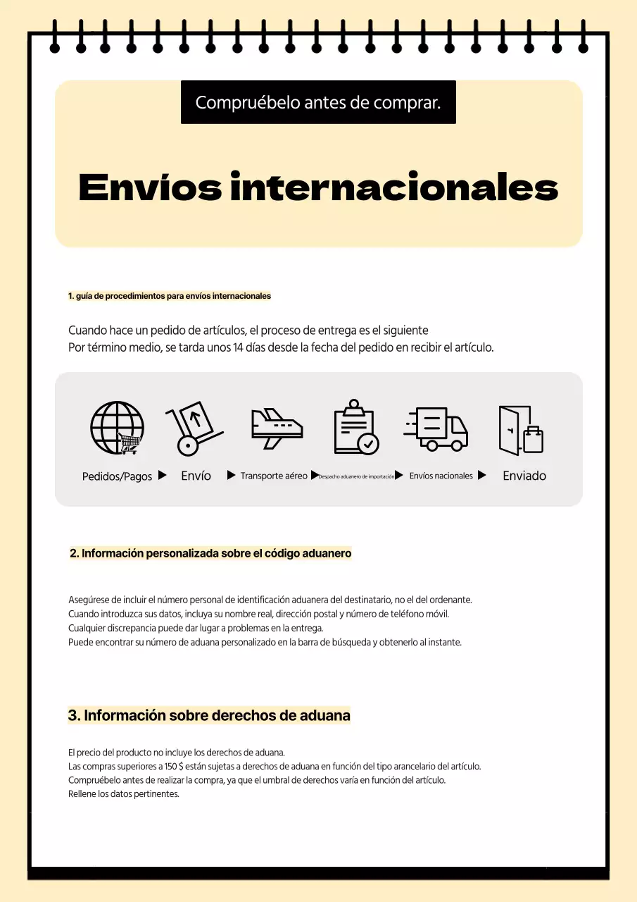 Blanco y marfil, avisos de envío internacional limpios