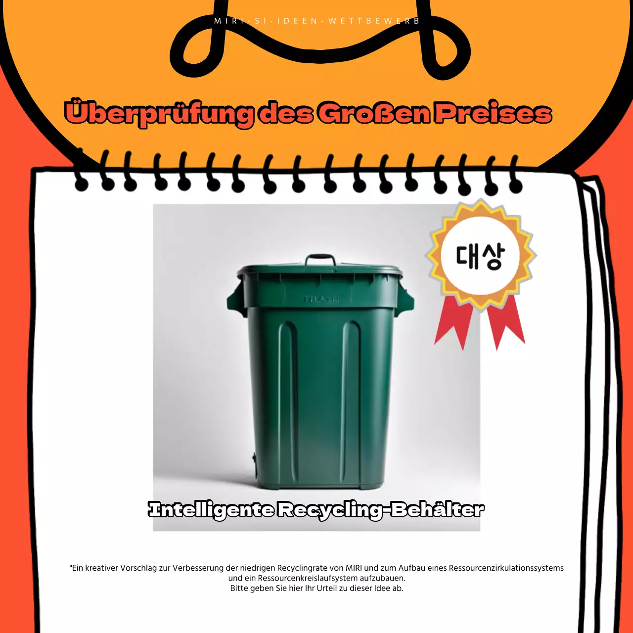 Bekanntgabe der Ergebnisse eines pop-künstlerischen Wettbewerbs in Hellblau und Orange