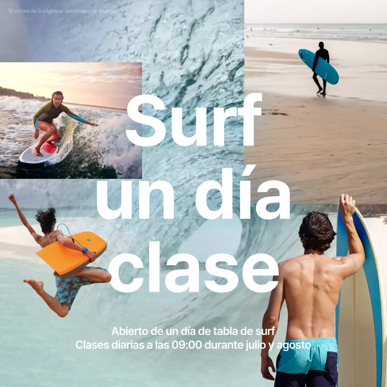 Promover lecciones de surf vintage en azul cielo y azul