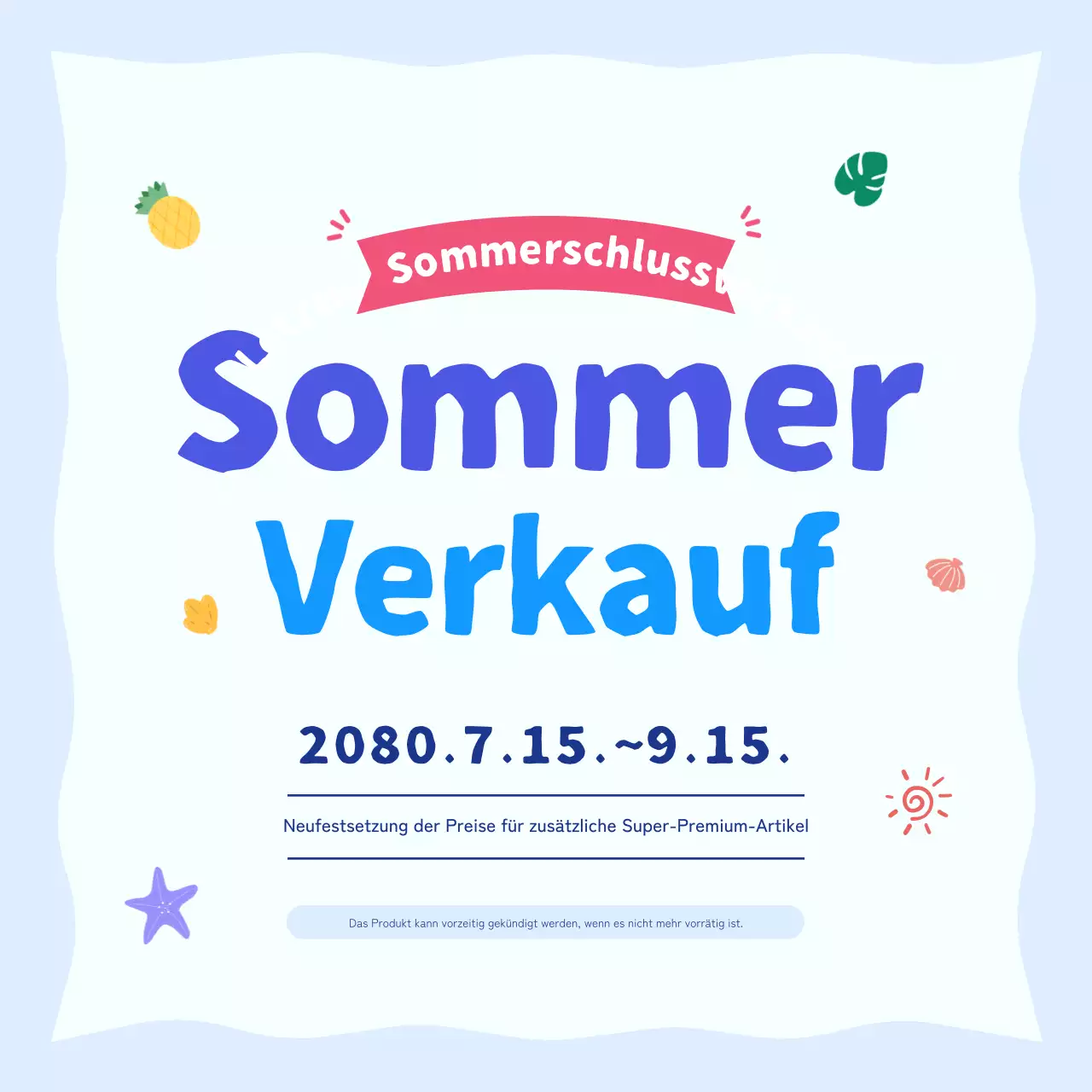 Hübsche blaue und hellblaue Sommerrabatt-Anzeigen.