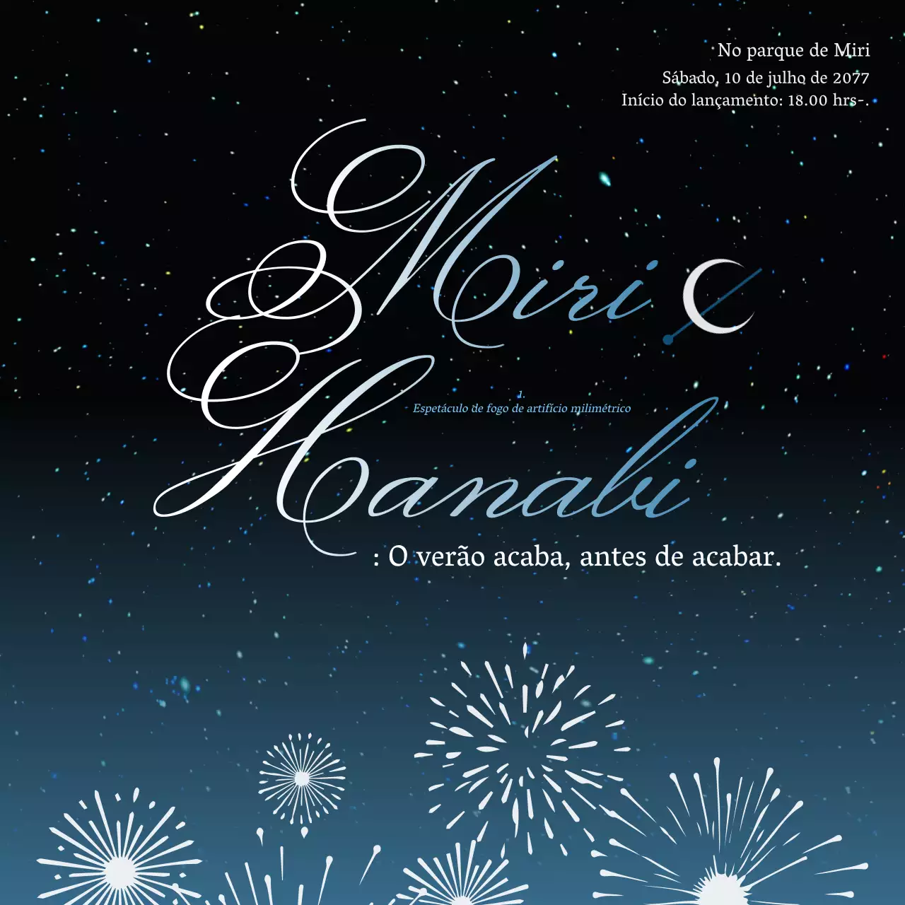 RP para um espetáculo de fogo de artifício de verão de fantasia em índigo e branco.