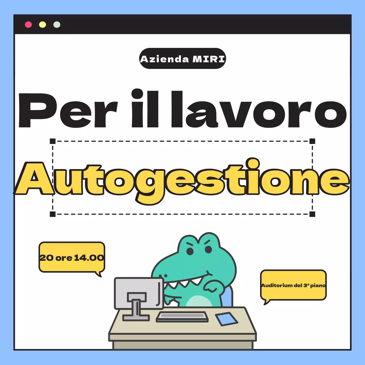 Annunci di conferenze per il personale interno in un bel blu e bianco