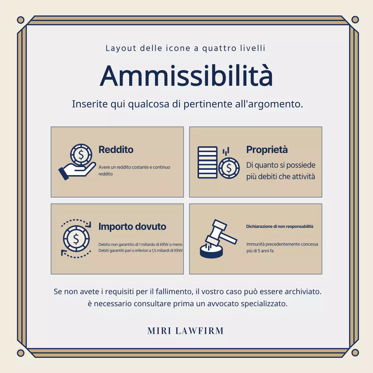 Promuovere uno studio legale di classe in blu navy e oro