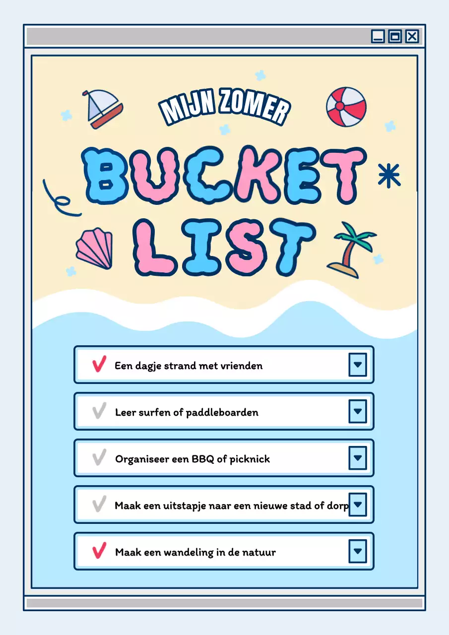 Lichtblauw en roze schattig zomer vakantie bucket list notitieblok