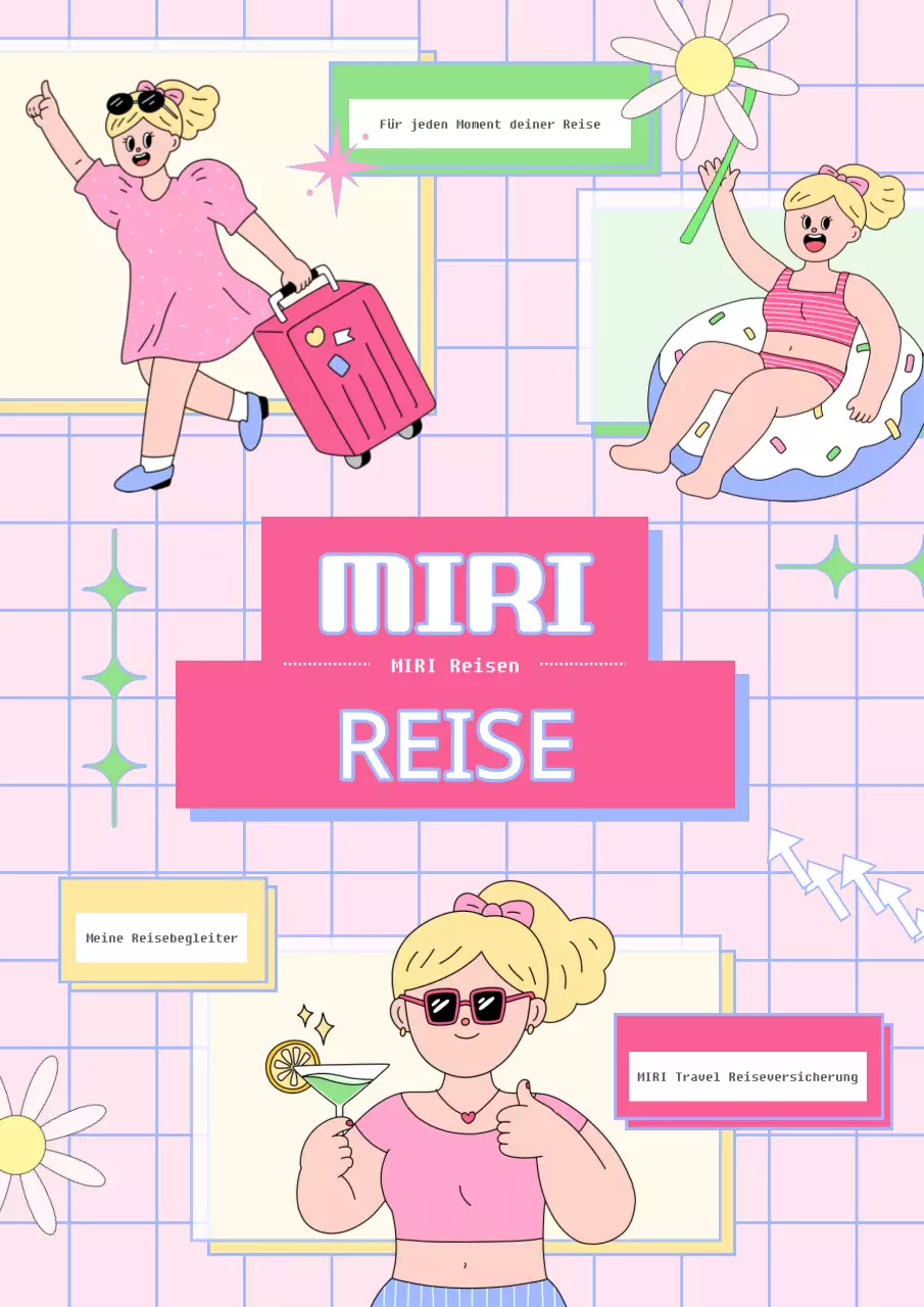 Trendige Reiseversicherungsanzeige in Gelb und Rosa