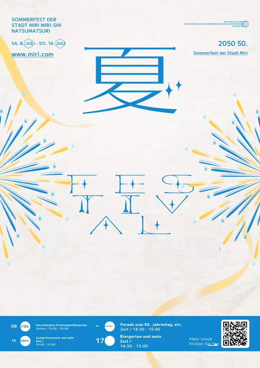 Förderung von Sommerfesten mit einem einfachen blau-gelben Konzept