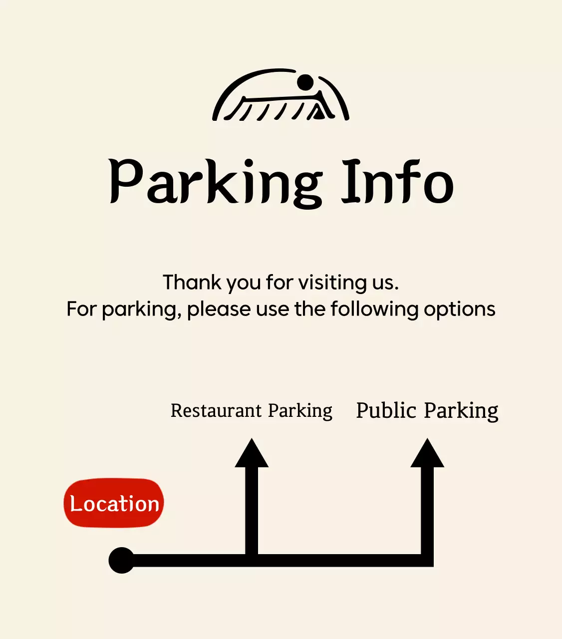 Logo restoran Korea yang rapi dan petunjuk parkir