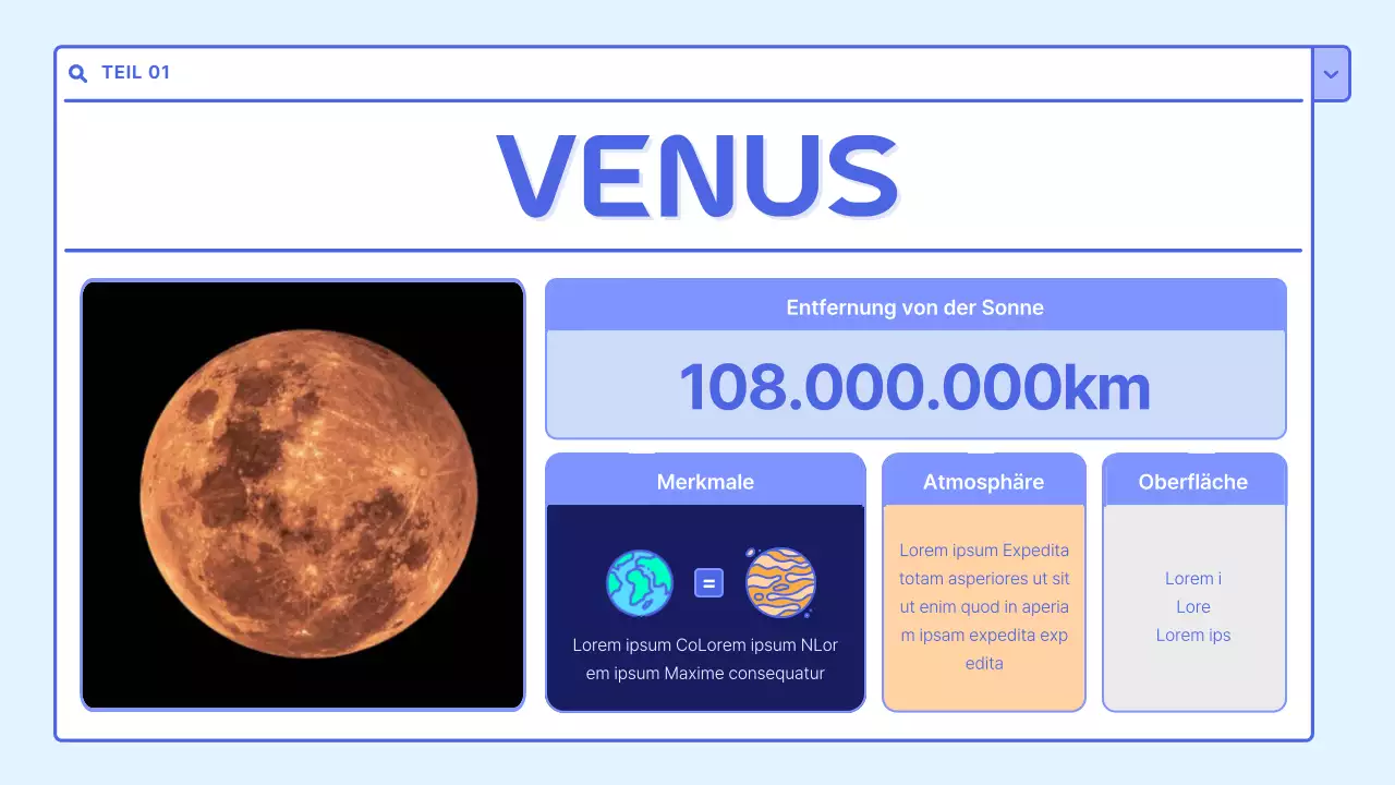 Ein hübsches weißes und hellblaues Lehrmittel zum Sonnensystem