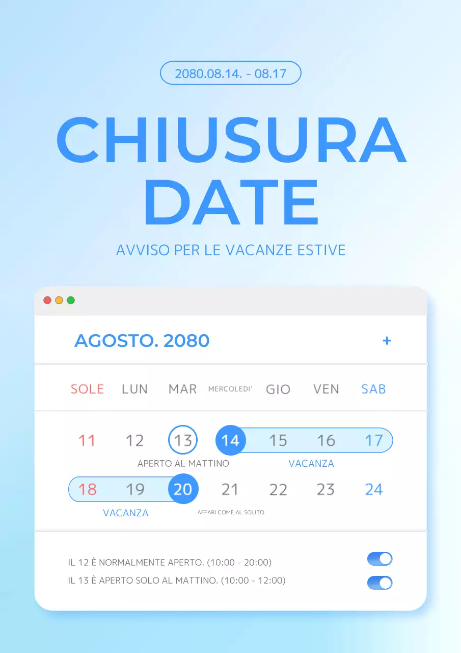Annuncio di vacanze con un semplice concetto di sito web in azzurro
