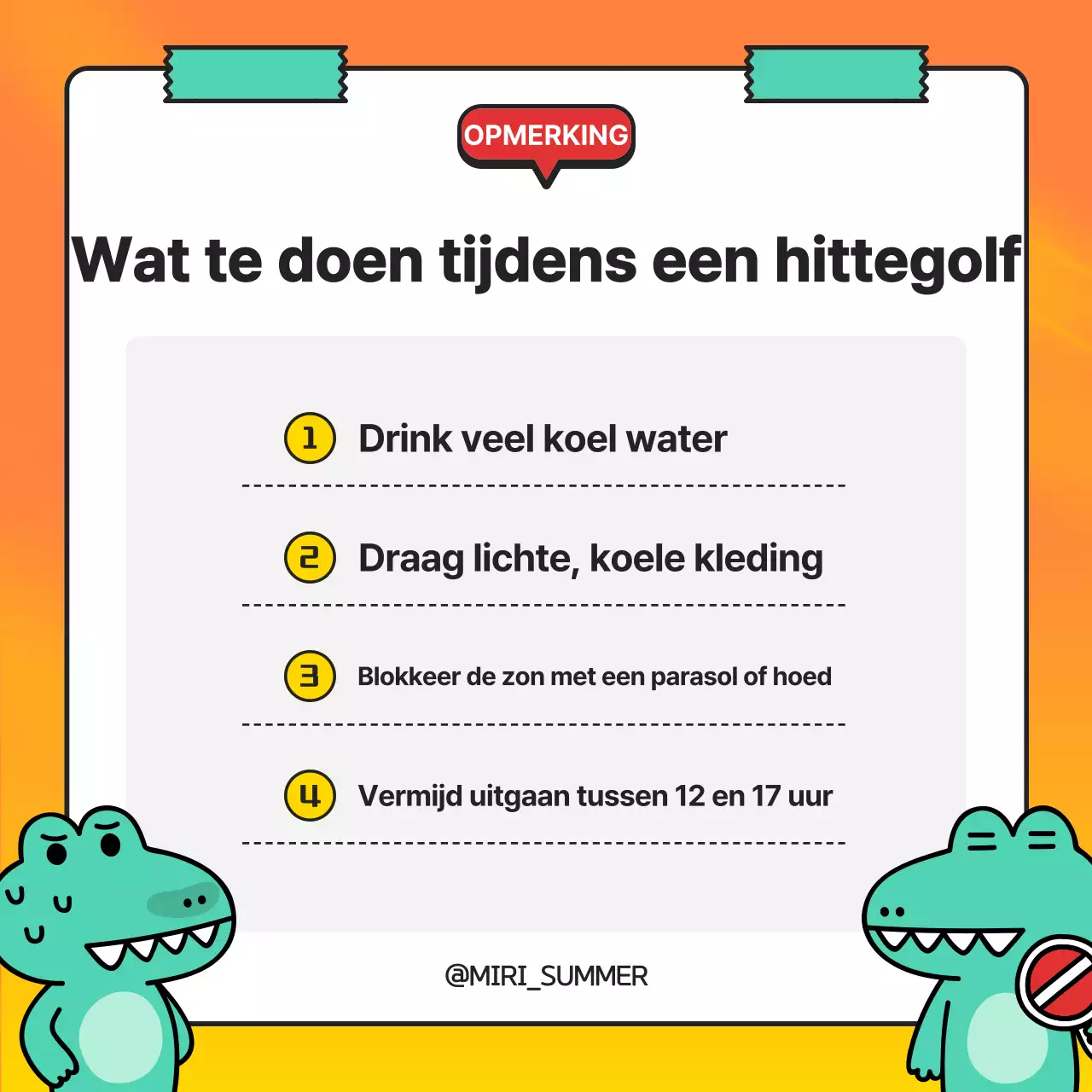 Een kitscherig geel-wit hittegolfalarm