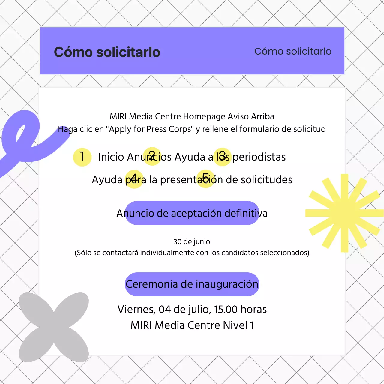 Guía kitsch de contratación universitaria en morado y amarillo