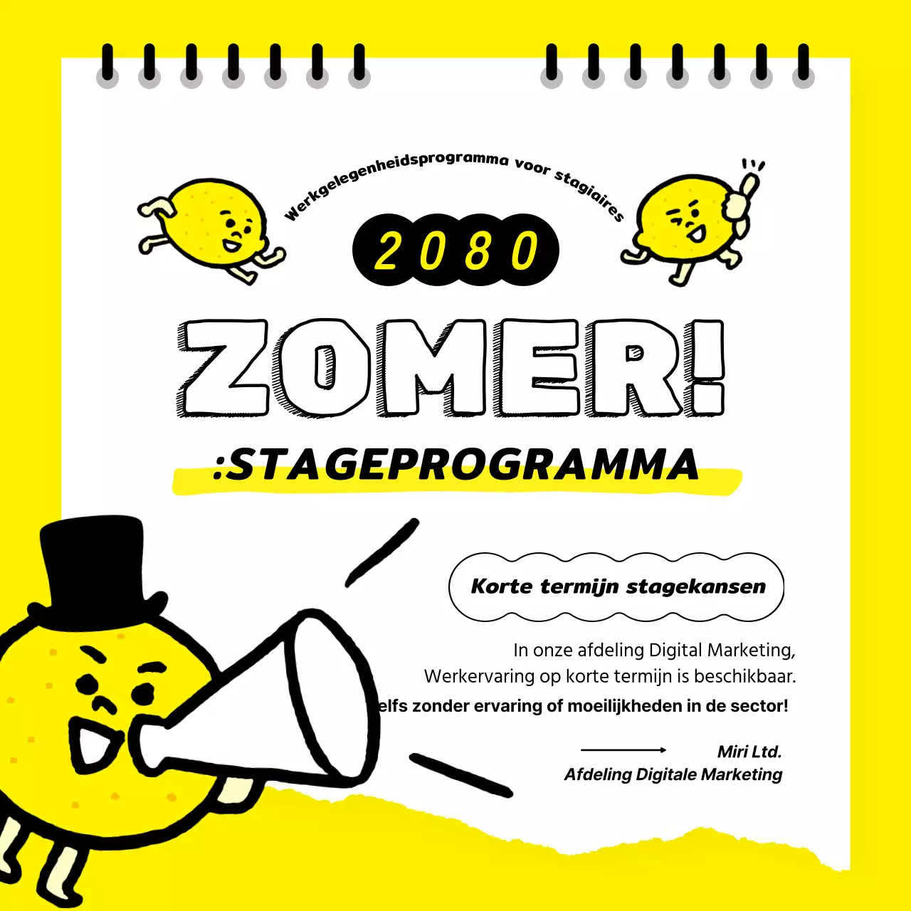 Geel-witte knallers van de wervingsprs voor korte zomerstagiairs