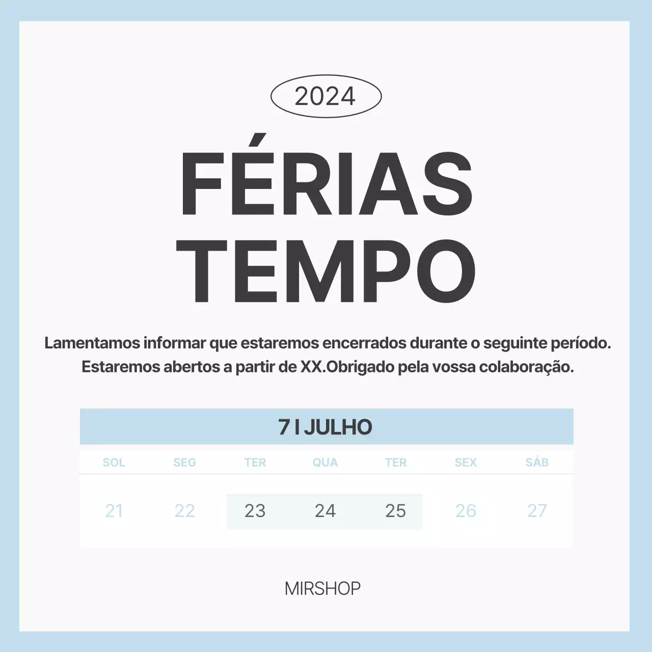 Ofertas de férias simples em azul claro