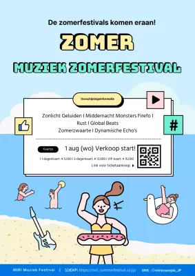 Blauw en lichtblauw pop zomerfestival PR