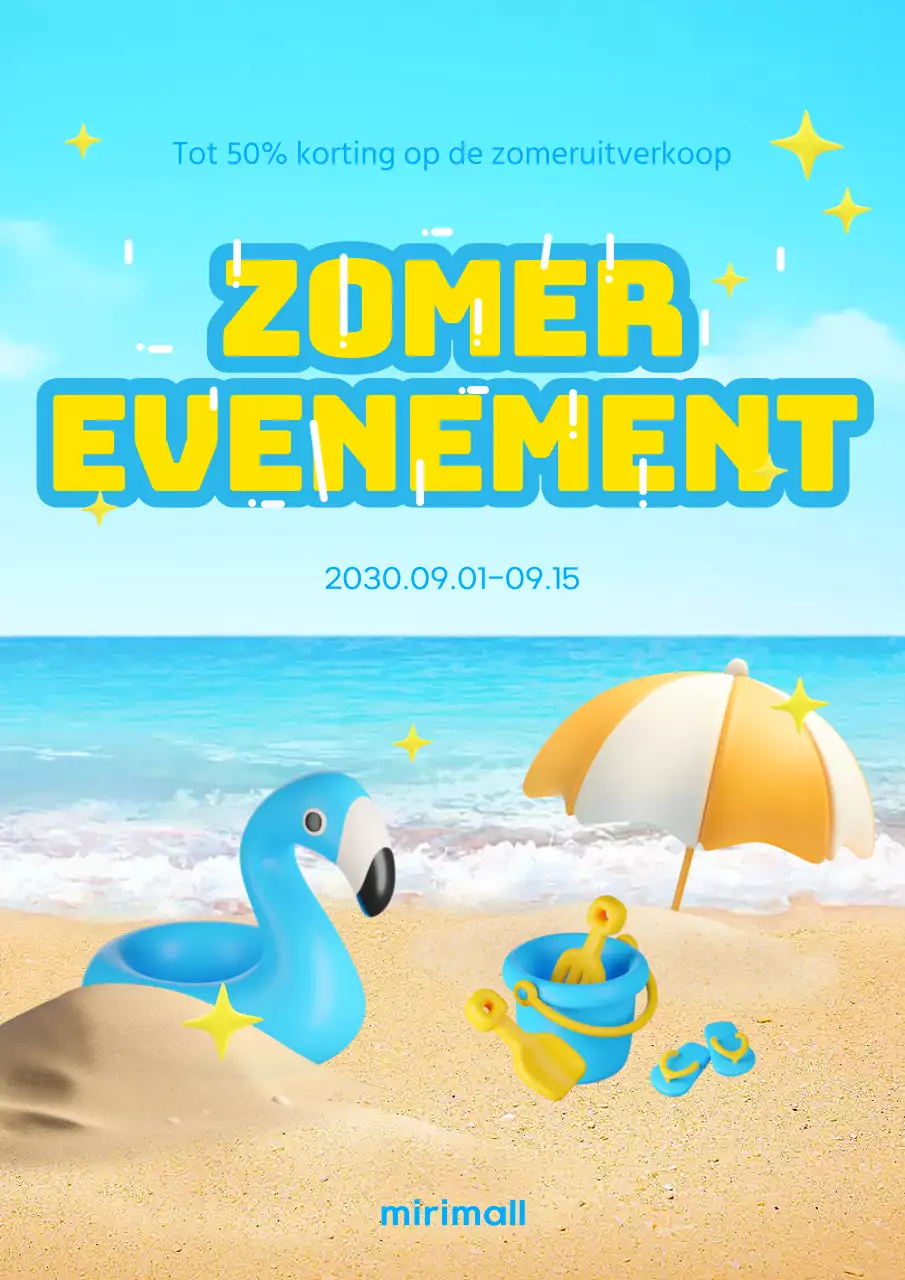Eenvoudige kortingsadvertentie voor zomerevenementen in lichtblauw en geel