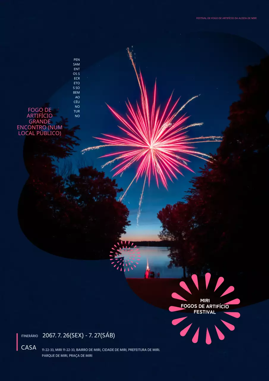 Publicidade simples ao fogo de artifício de verão em tons de índigo e rosa.
