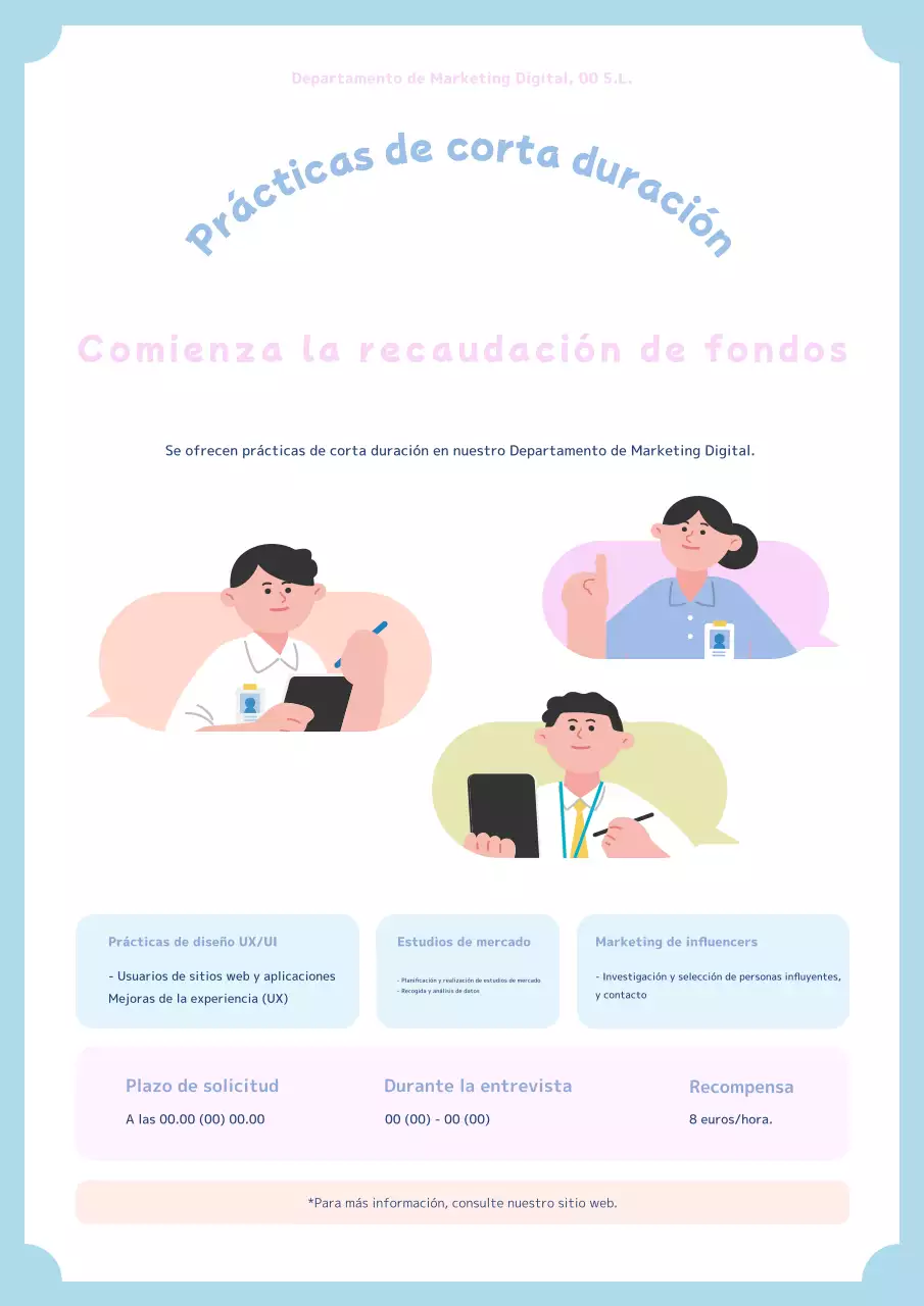 Adorables oportunidades de prácticas de corta duración en azul claro y rosa.