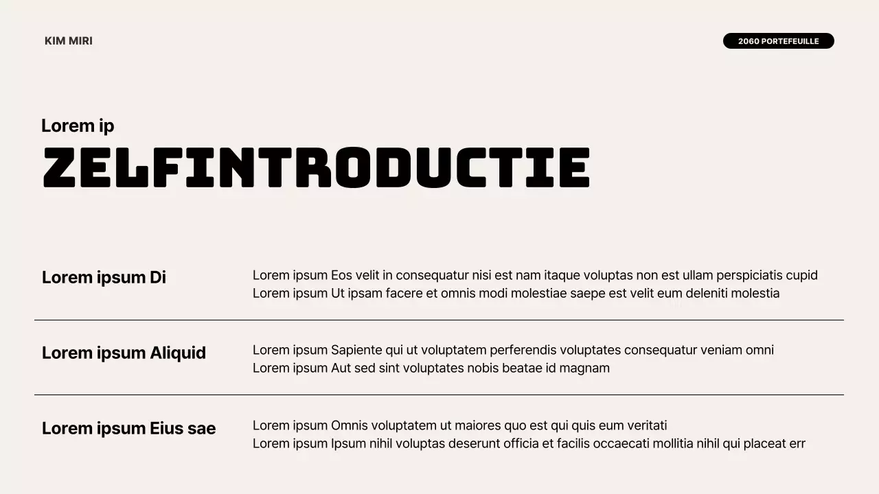 Een moderne portfolio introductie in ivoor en zwart