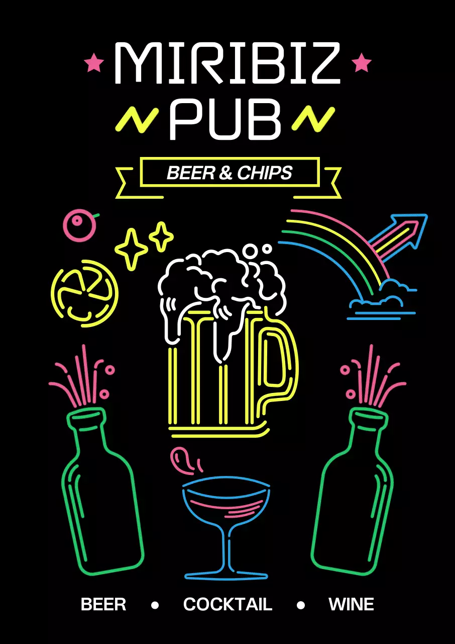 Quán rượu đầy đồ họa bảng hiệu neon