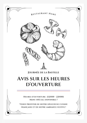 Une annonce classique en noir et blanc sur les heures d'ouverture des restaurants