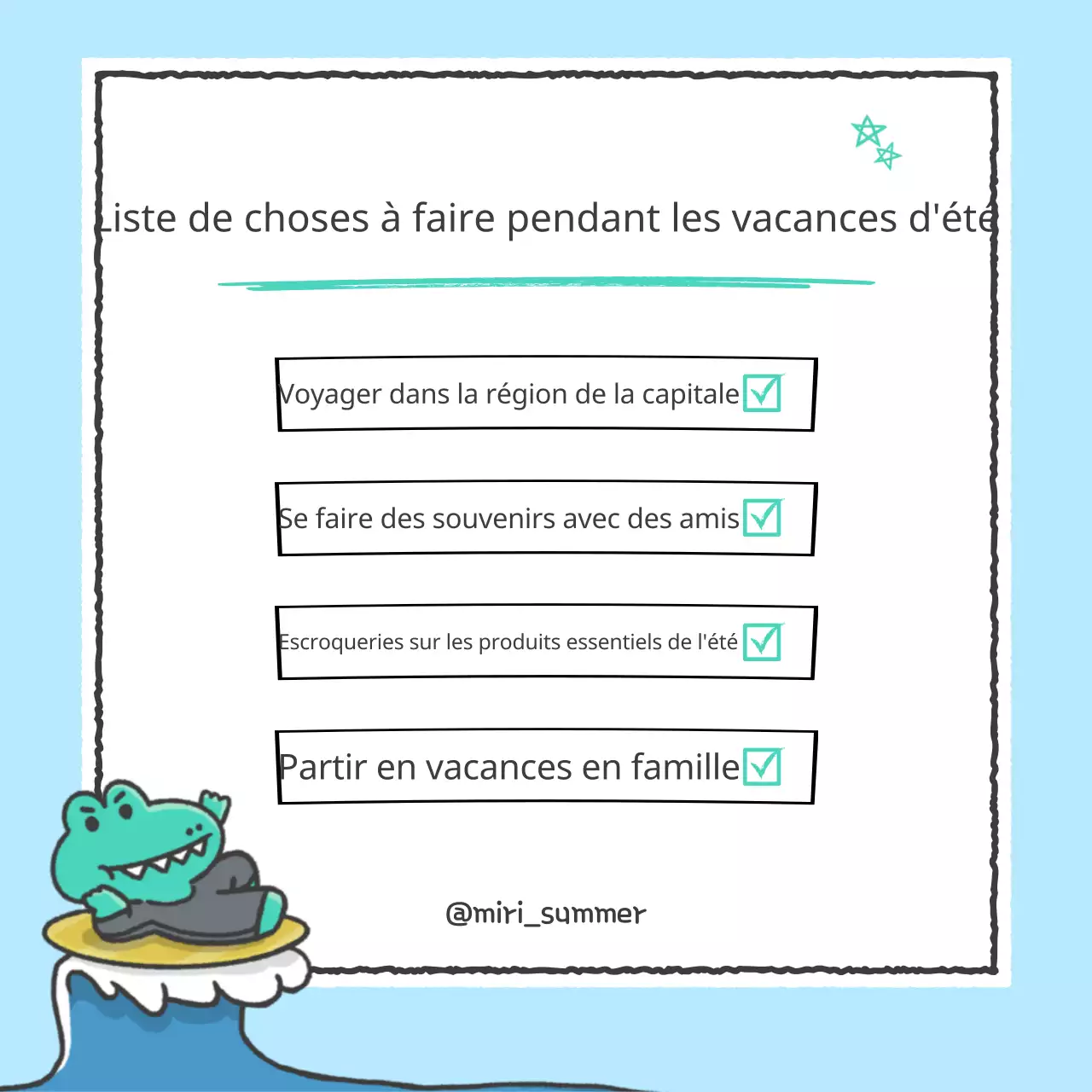 Promouvoir une liste de choses à faire pour l'été en menthe et bleu clair
