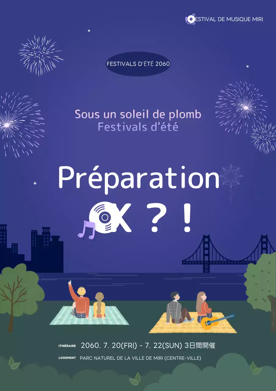 Promouvoir un festival d'été fantastique en bleu et violet
