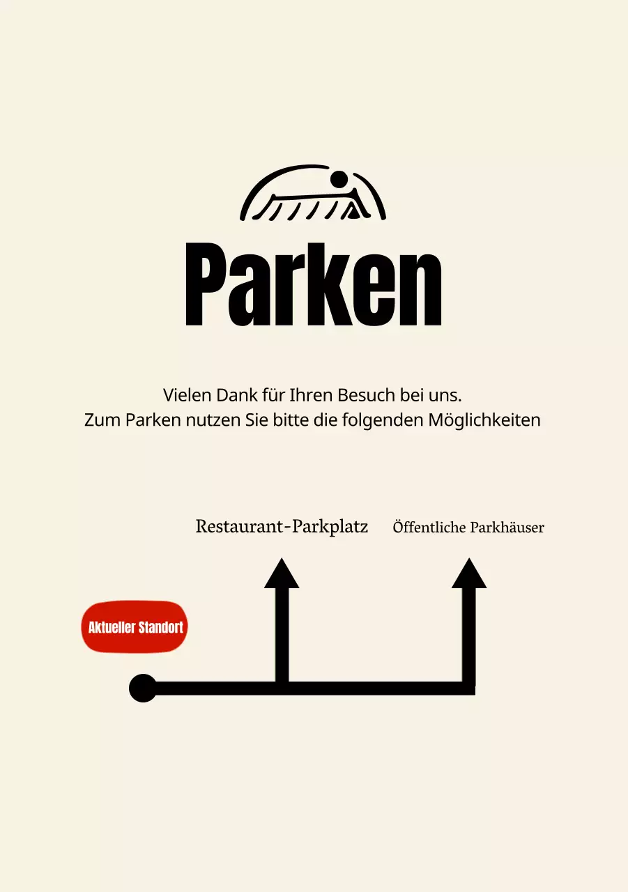 Hübsches Logo eines koreanischen Restaurants und Hinweise zum Parken