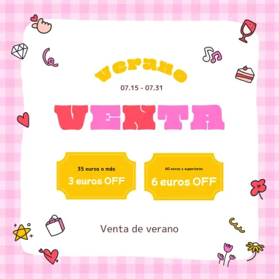 Anuncios de rebajas de verano kitsch en rojo y rosa.