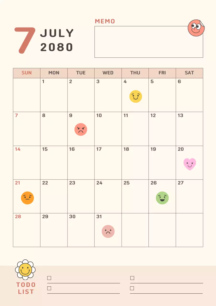 분홍색과 주황색의 아기자기한 스케줄 달력