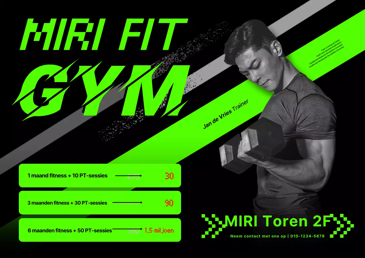 Sportschool trainer horizontale poster met neonkleuren en een gevoel van snelheid