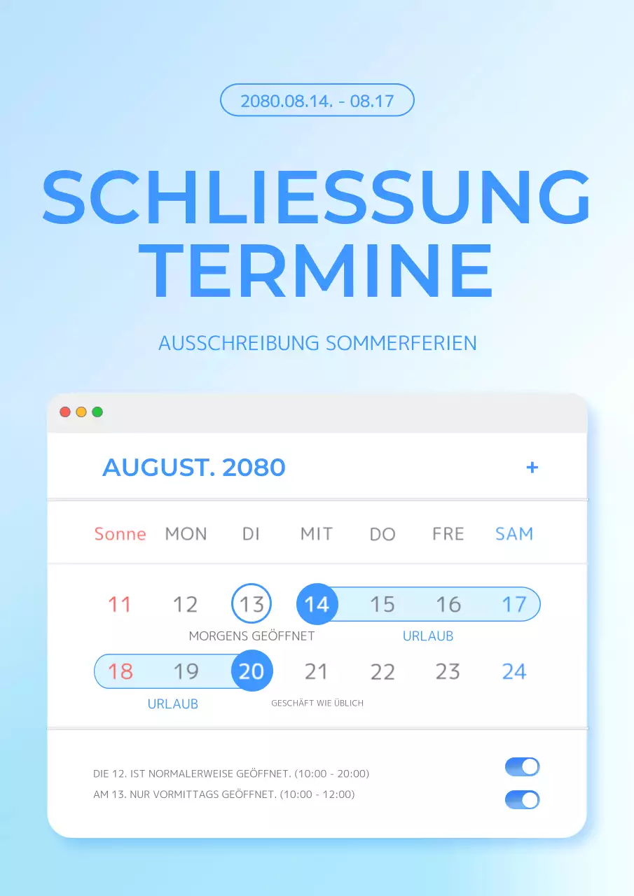 Urlaubsankündigung mit einem einfachen Website-Konzept in Hellblau