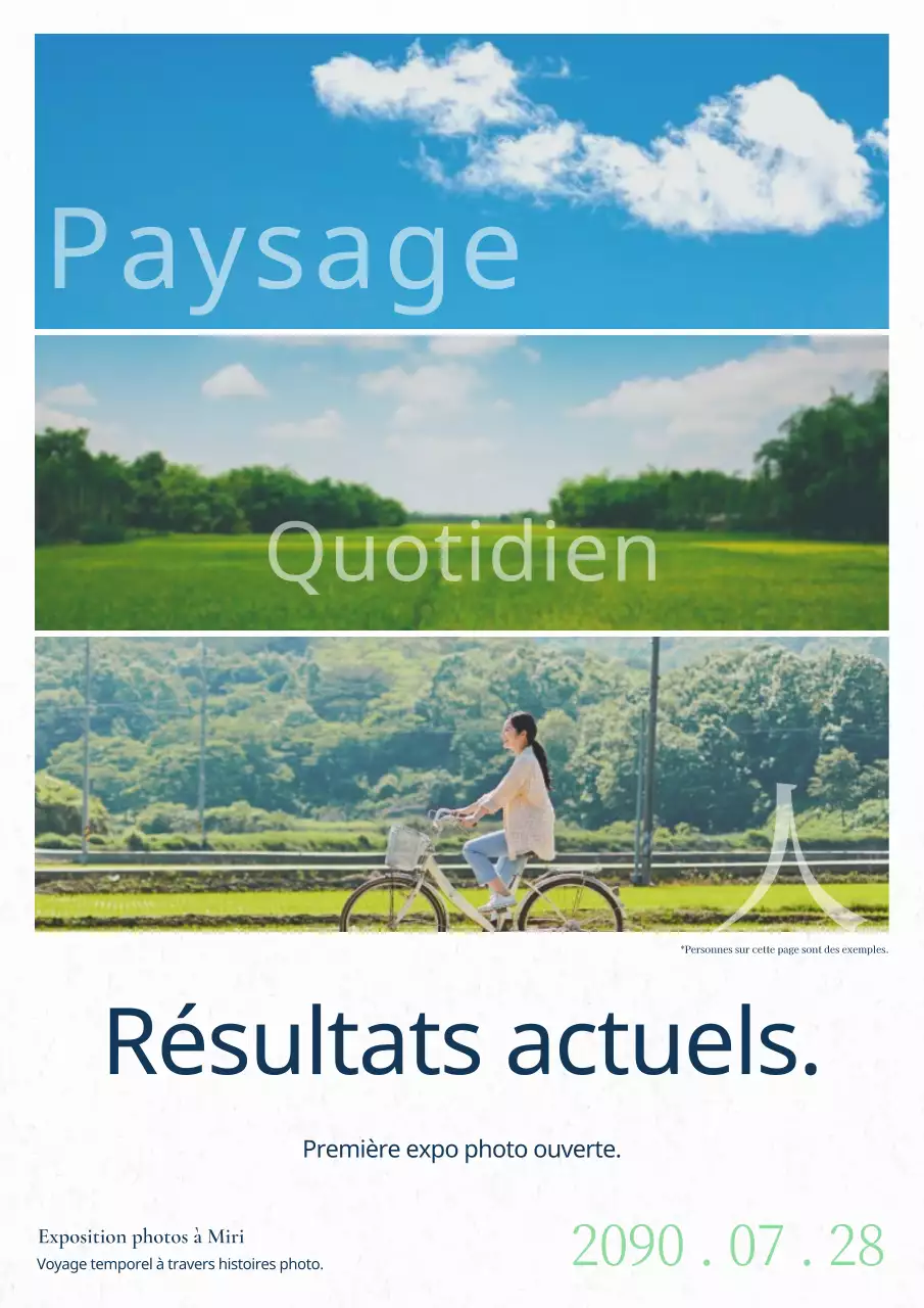 Exposition photographique simple, blanche et bleue.