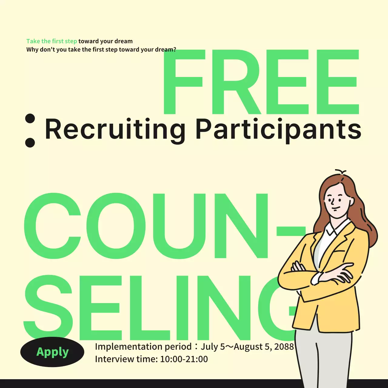 Đơn giản màu ngà và vàng xanh khuyến mãi tư vấn nghề nghiệp miễn phí