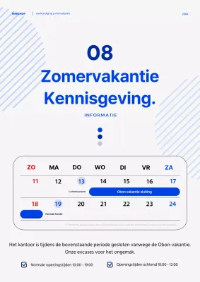 Een eenvoudig concept vakantiebrief in blauw