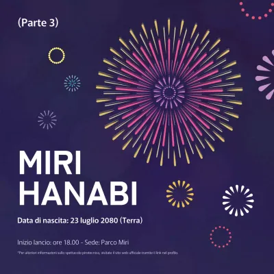 Pops viola e bianchi che pubblicizzano eventi estivi con fuochi d'artificio.