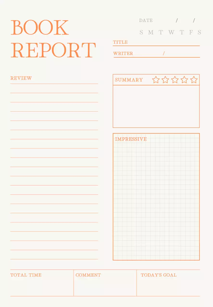 오렌지와 베이지 컬러의 도서 리포트 메모장