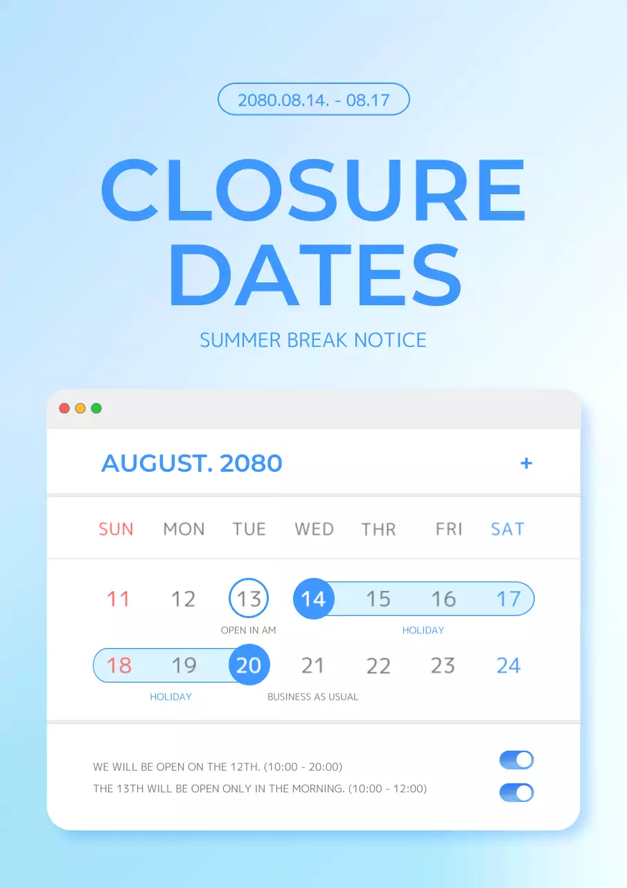 Poster thông báo đóng cửa hiện đại màu xanh