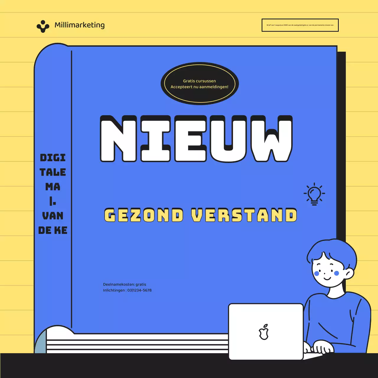 Geel en blauw geaccentueerde marketing gratis online cursus publiciteit