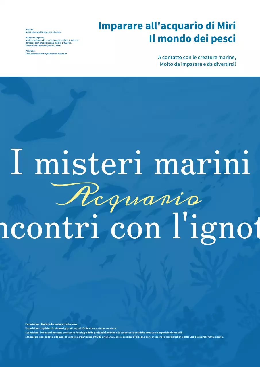 Semplice pubblicità dell'acquario in bianco e blu