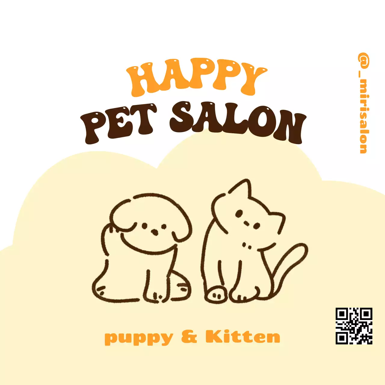 Design a banner with the English title Pet Dog Pet Puppy Cat Cat with a cute illustrated QR code.