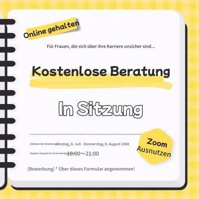 Eine einfache gelb-weiße Werbeaktion für eine kostenlose Beratung bei der Einstellung