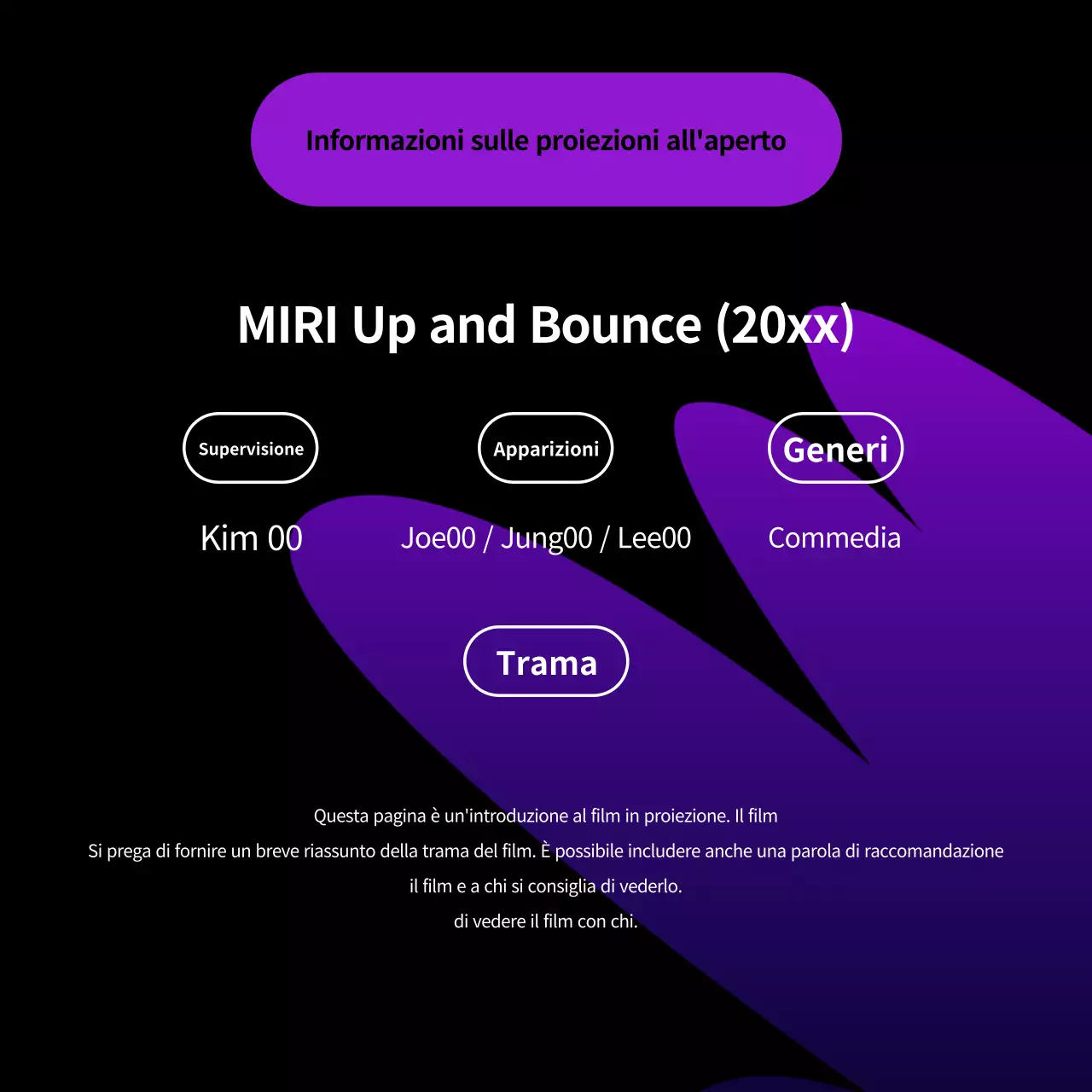 Annuncio di una proiezione kitsch all'aperto di Viola e nero