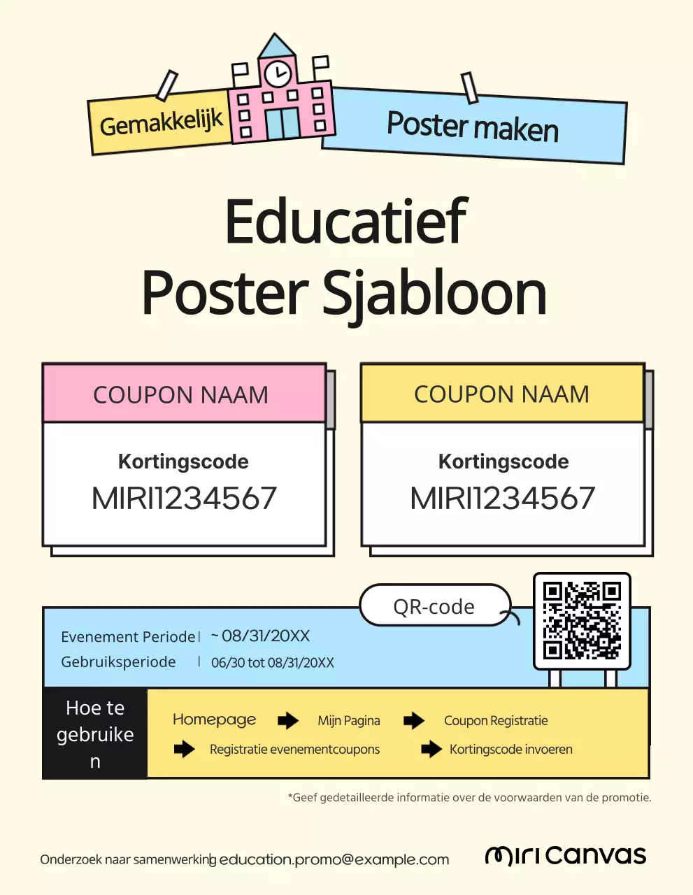 Promoot je educatieve evenement met een mooi geel en lichtblauw