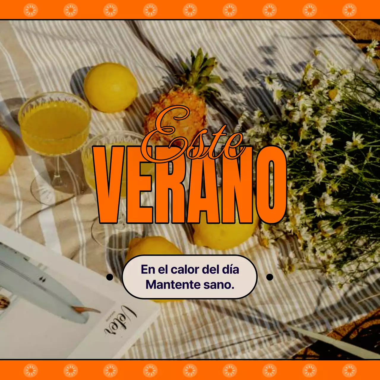 Felicitación retro de verano en naranja