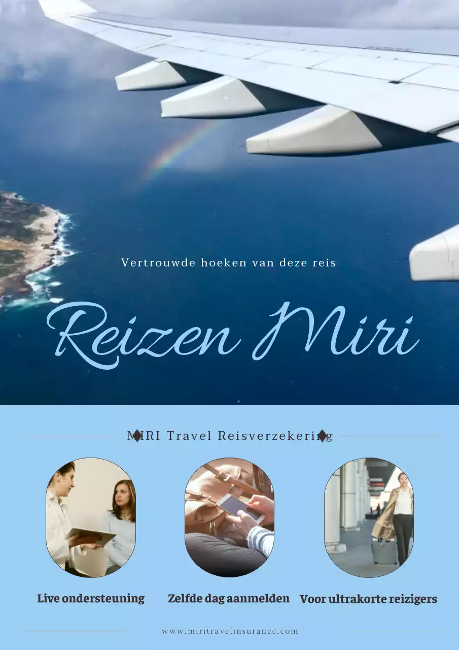 Eenvoudige advertentie voor reisverzekering in lichtblauw en blauw